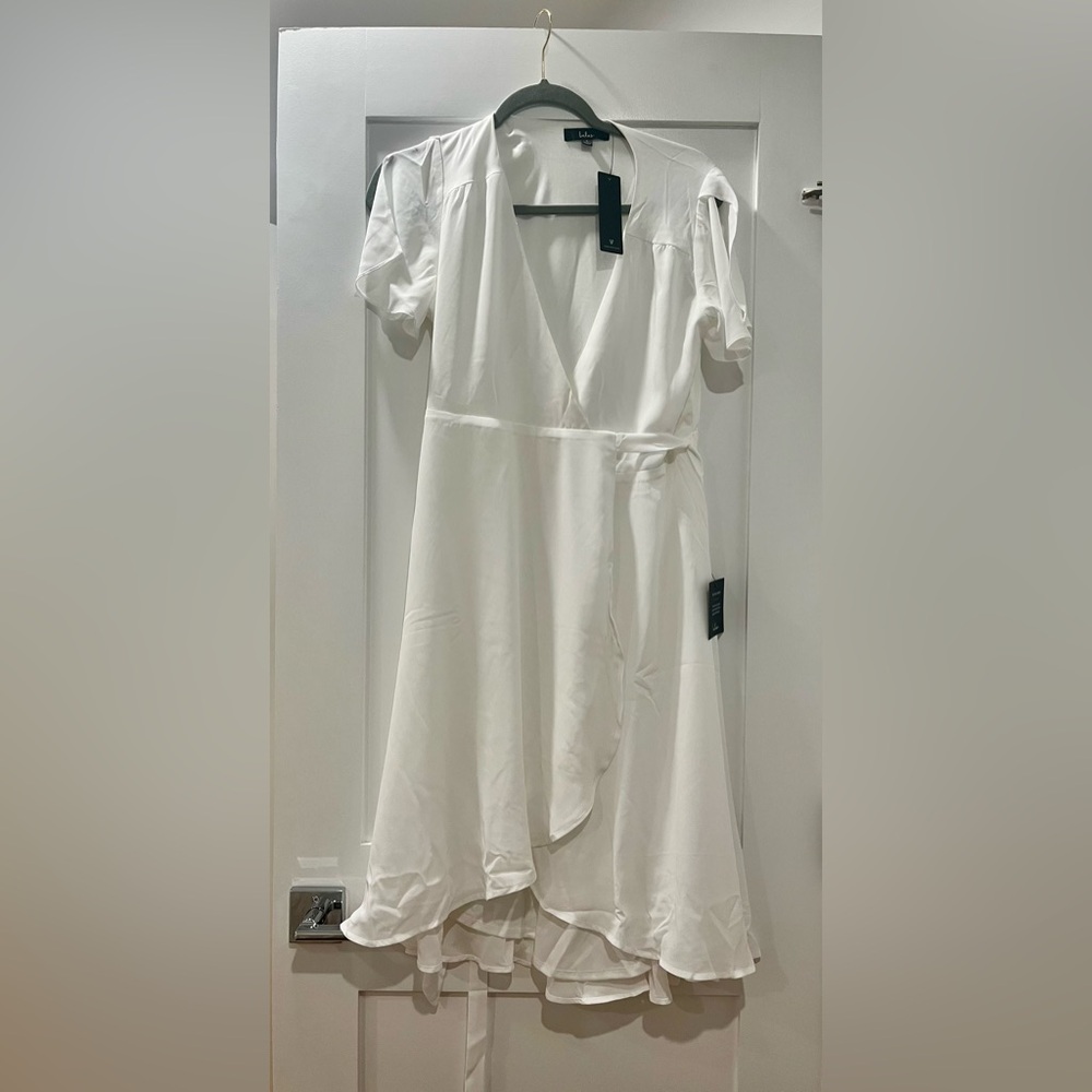 Lulus Rise To The Occasion White Midi Wrap Dress - Size S